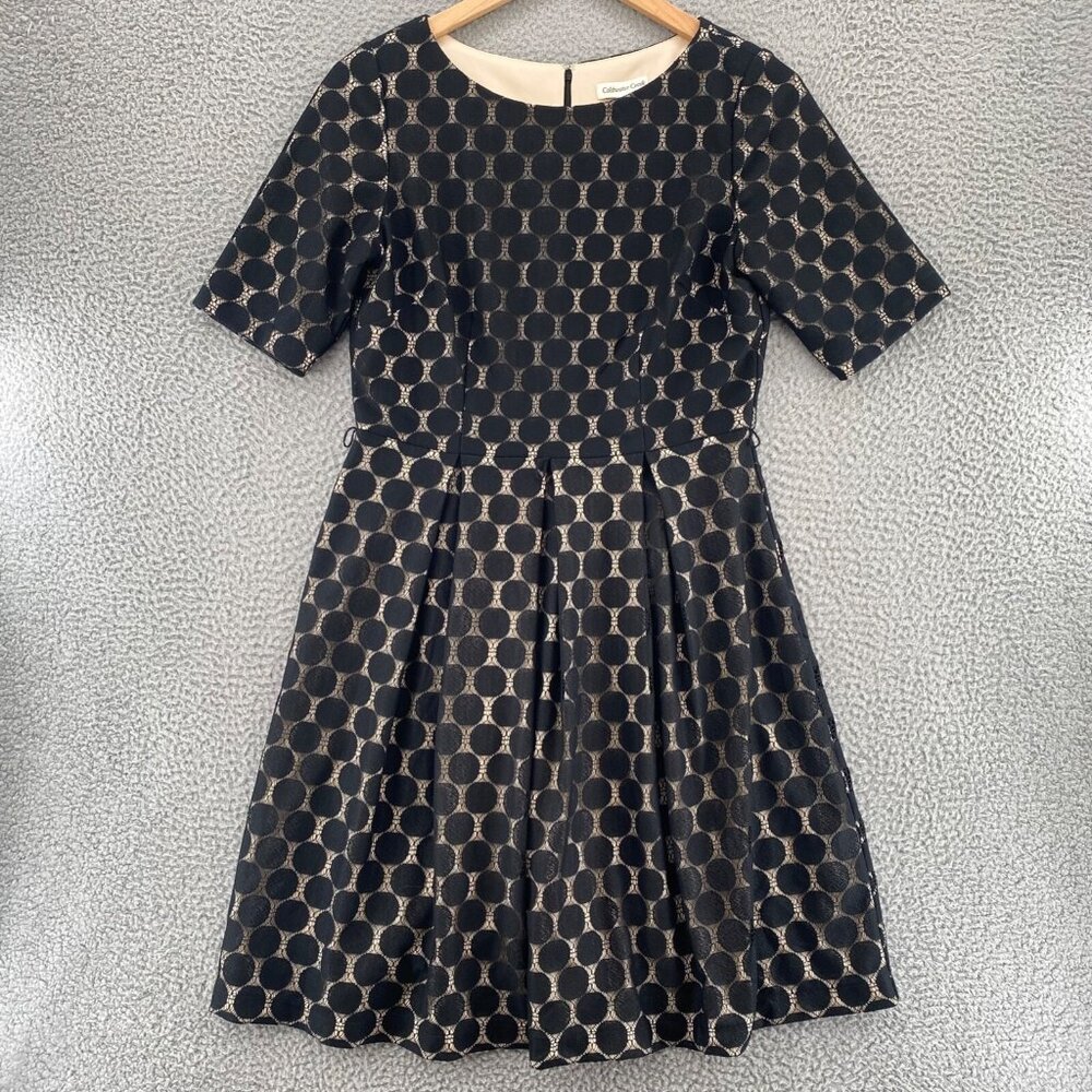 Coldwater Creek Dress Womens 12 Black Dotted Lace Overlay Fit & Flare Pleated